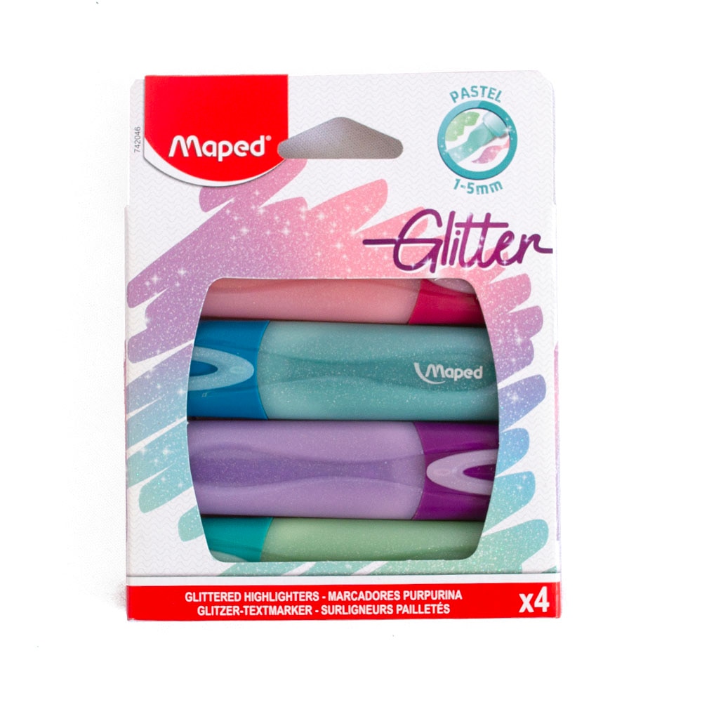 Maped, Highlighters, Art & School, Flou Peps, Pastel, Glitter, Hiliter, 4 set, 836297